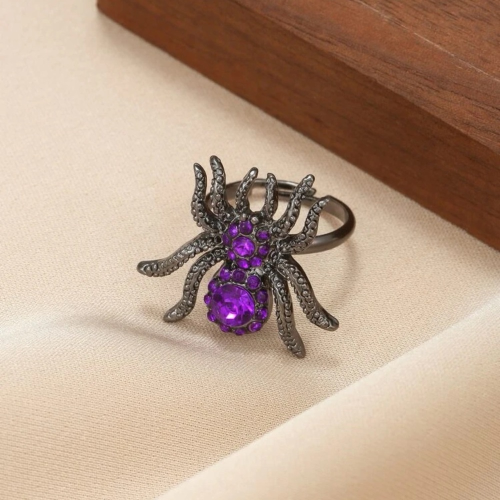 ๐ท๏ธ Awesome Adjustable Jeweled Gun Black Spider Ring ๐ท๏ธ